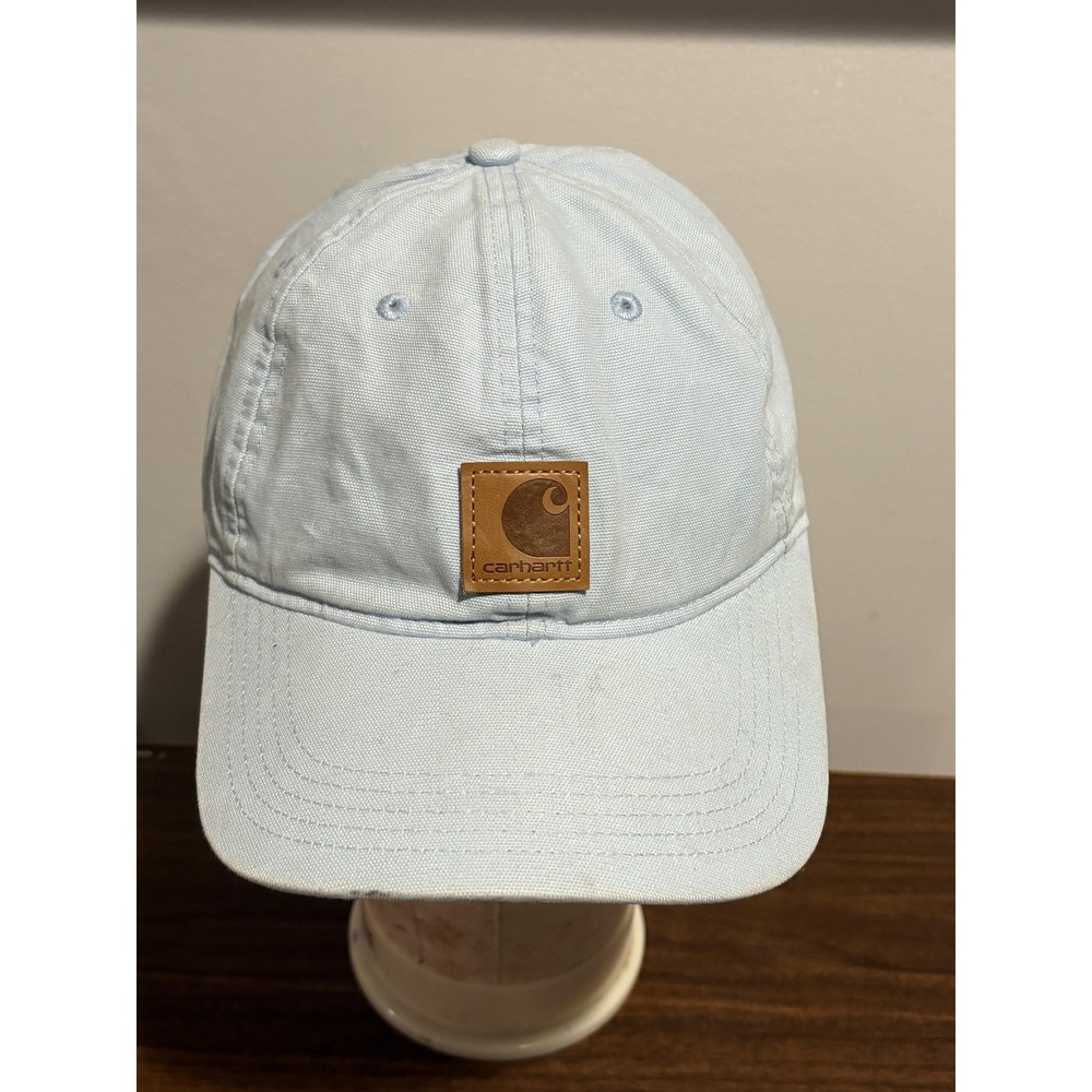 Carhartt Hat Cap Strap Back One Size Light Blue Leather Patch Baseball Mens